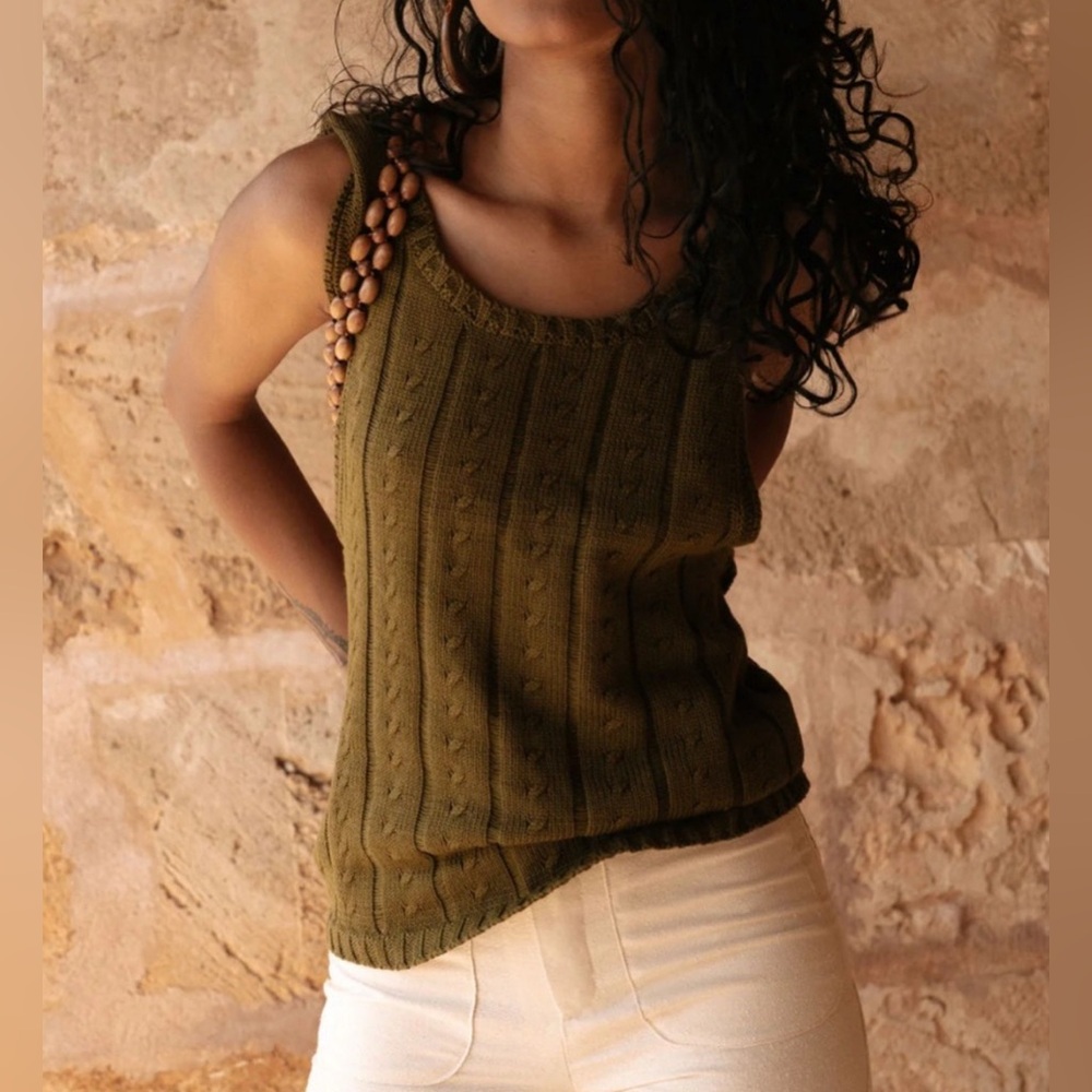 Savannah Morrow Casey Sweater Top XL Forest Green Organic Cotton NWT